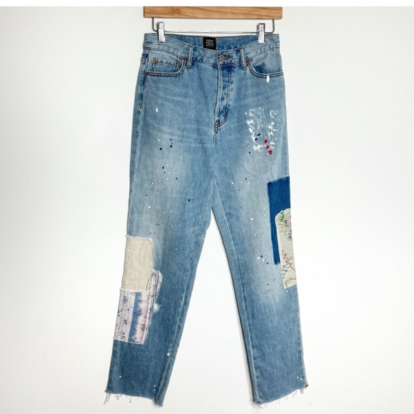 Urban Outfitters BDG Patchwork Jeans High Rise Slim Straight Denim Floral Patch - Picture 2 of 13